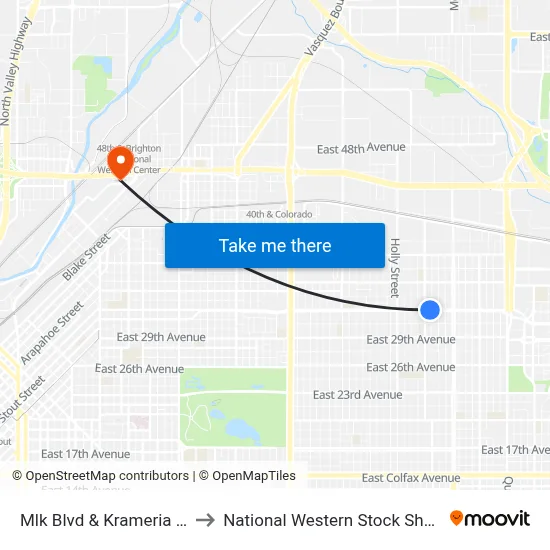 Mlk Blvd & Krameria St to National Western Stock Show map