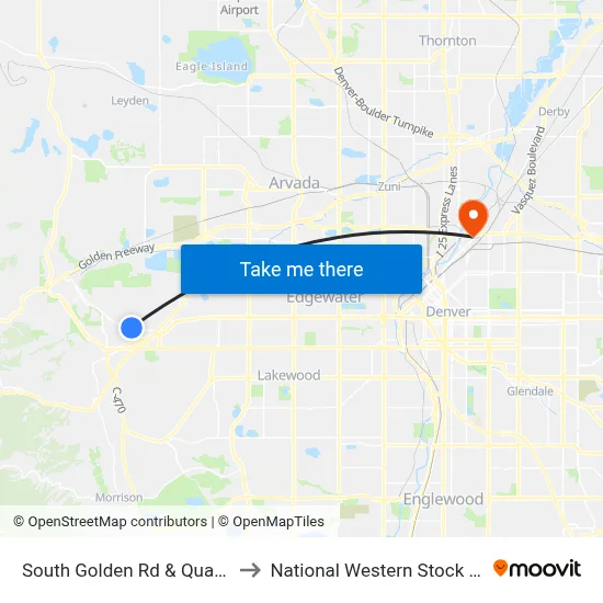South Golden Rd & Quaker St to National Western Stock Show map