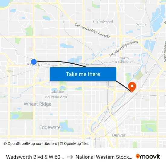 Wadsworth Blvd & W 60th Ave to National Western Stock Show map