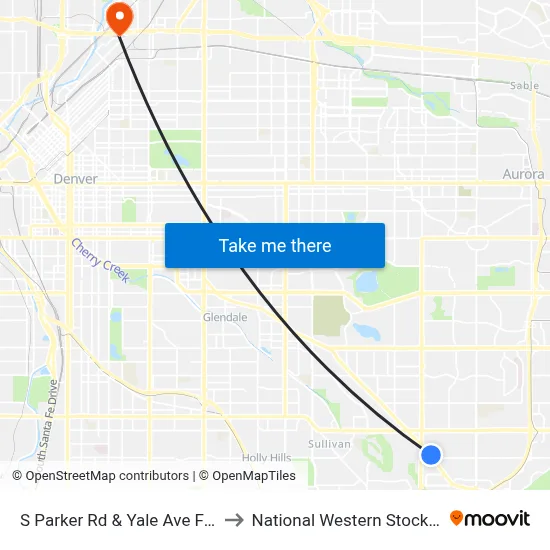 S Parker Rd & Yale Ave Farside to National Western Stock Show map