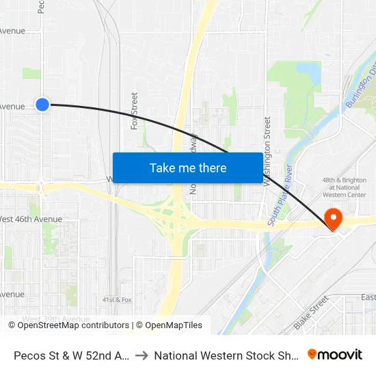 Pecos St & W 52nd Ave to National Western Stock Show map