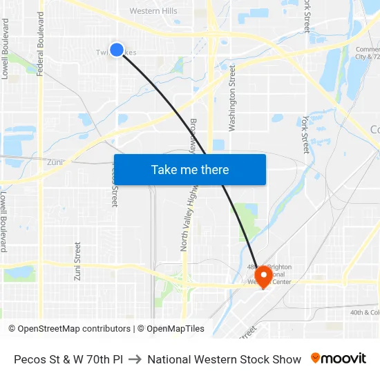 Pecos St & W 70th Pl to National Western Stock Show map