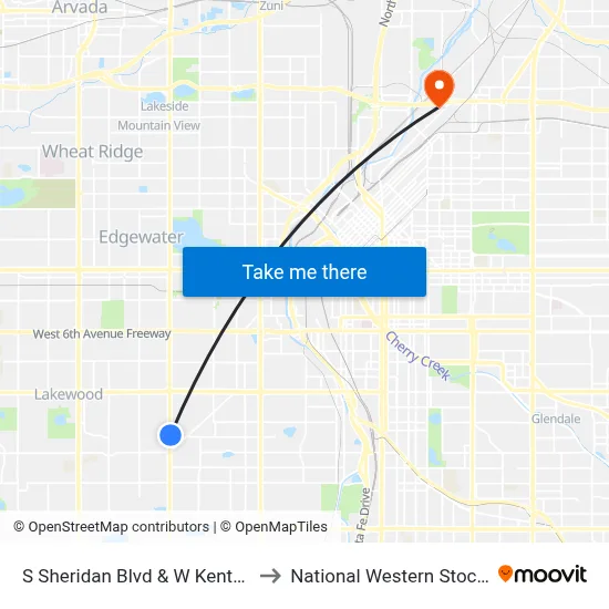 S Sheridan Blvd & W Kentucky Ave to National Western Stock Show map