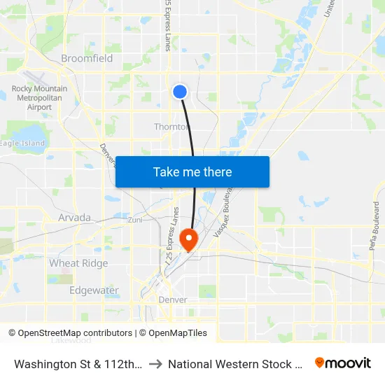 Washington St & 112th Ave to National Western Stock Show map