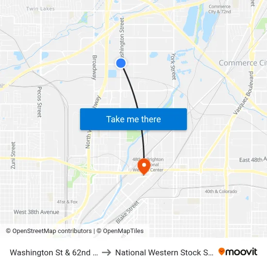 Washington St & 62nd Ave to National Western Stock Show map