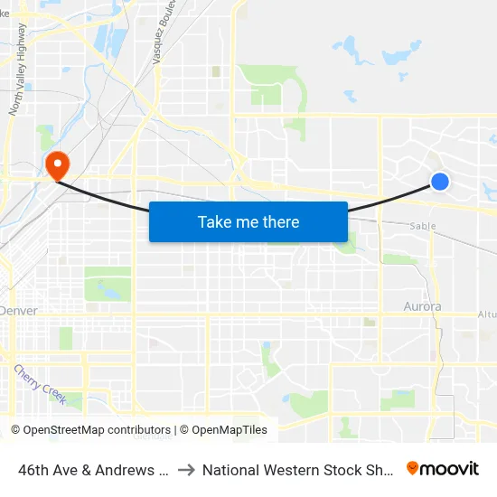 46th Ave & Andrews Dr to National Western Stock Show map