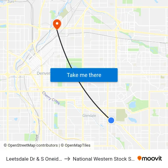 Leetsdale Dr & S Oneida St to National Western Stock Show map