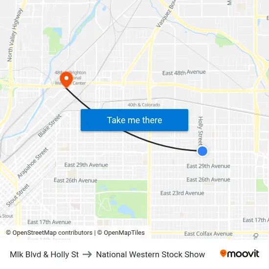 Mlk Blvd & Holly St to National Western Stock Show map