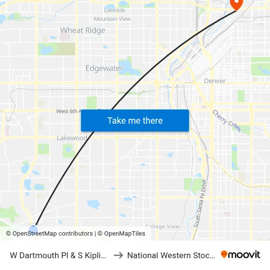 W Dartmouth Pl & S Kipling Pkwy to National Western Stock Show map