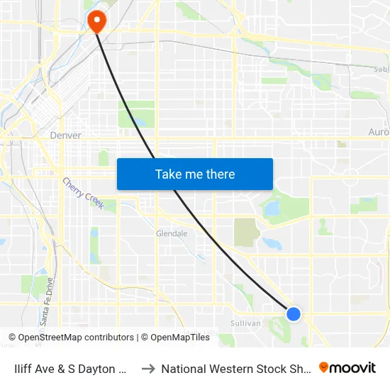 Iliff Ave & S Dayton Way to National Western Stock Show map