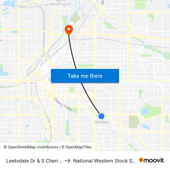 Leetsdale Dr & S Cherry St to National Western Stock Show map