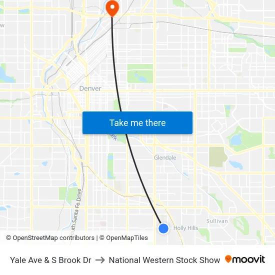 Yale Ave & S Brook Dr to National Western Stock Show map