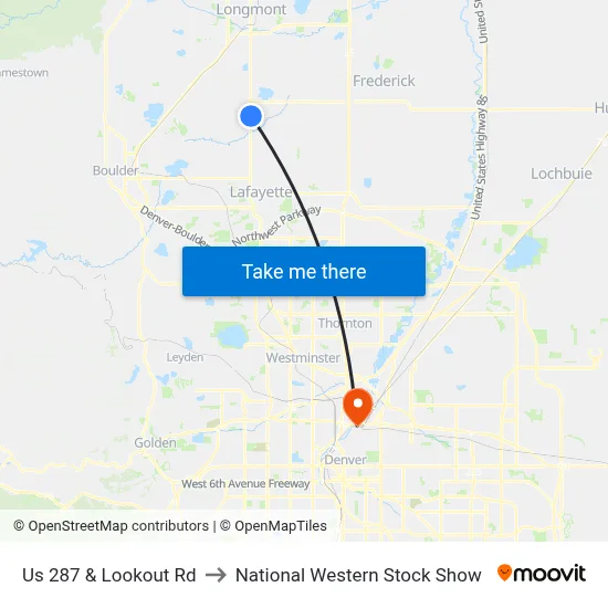 Us 287 & Lookout Rd to National Western Stock Show map