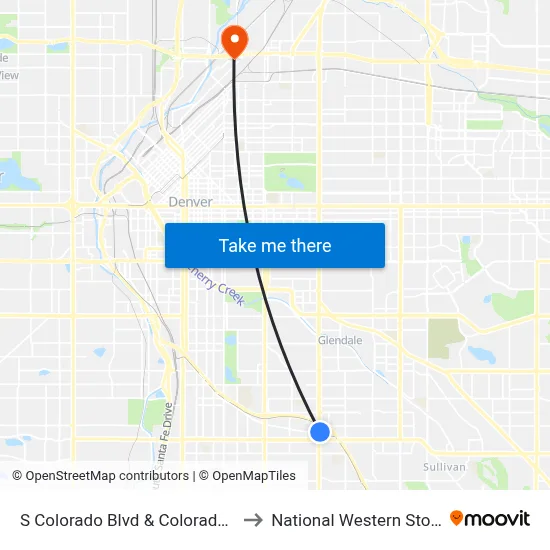 S Colorado Blvd & Colorado Center Dr to National Western Stock Show map
