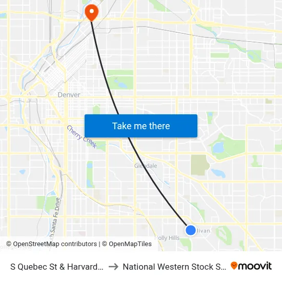 S Quebec St & Harvard Ave to National Western Stock Show map