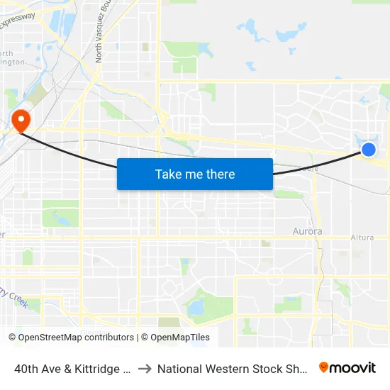 40th Ave & Kittridge St to National Western Stock Show map