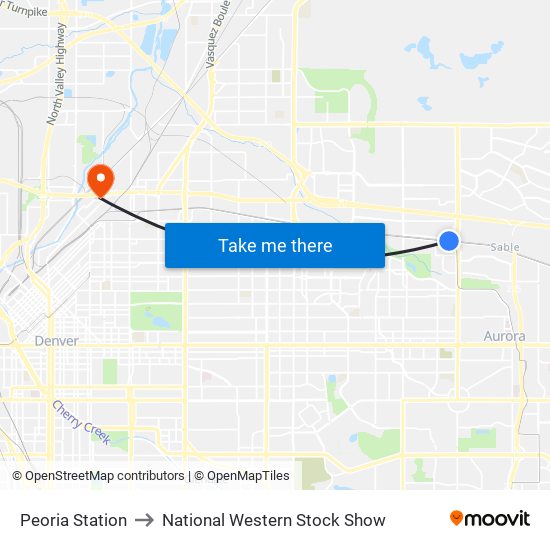 Peoria Station to National Western Stock Show map