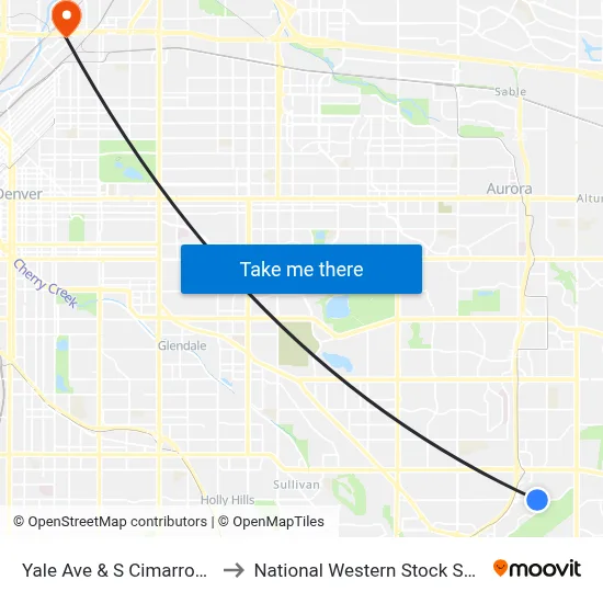 Yale Ave & S Cimarron St to National Western Stock Show map
