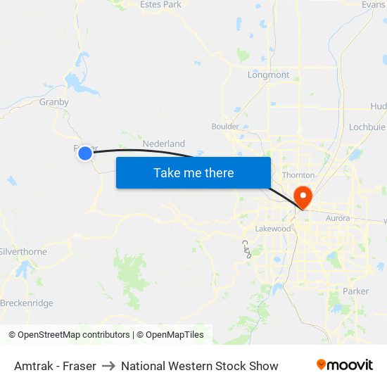 Amtrak - Fraser to National Western Stock Show map