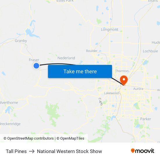 Tall Pines to National Western Stock Show map