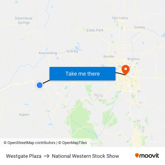 Westgate Plaza to National Western Stock Show map