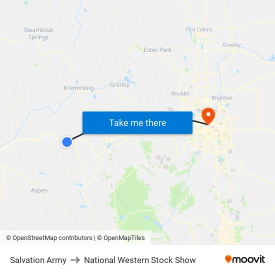 Salvation Army to National Western Stock Show map