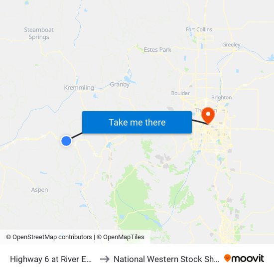 Highway 6 at River Edge to National Western Stock Show map
