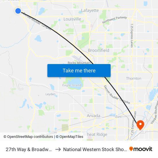 27th Way & Broadway to National Western Stock Show map