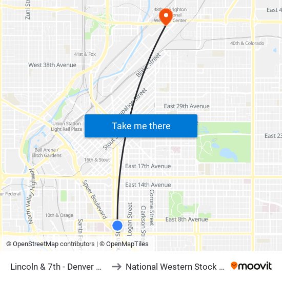 Lincoln & 7th - Denver Health to National Western Stock Show map