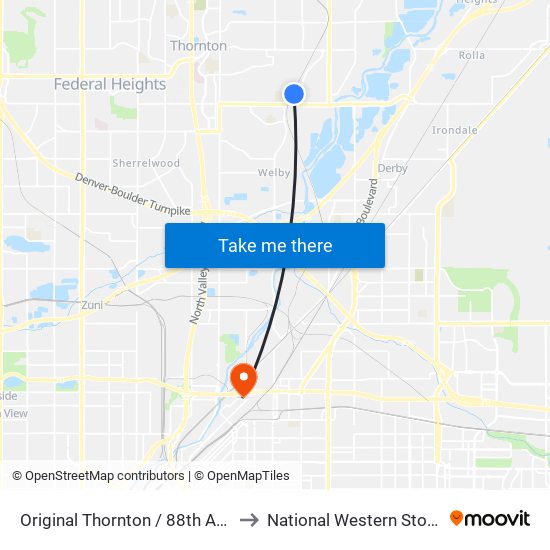 Original Thornton / 88th Ave Station to National Western Stock Show map