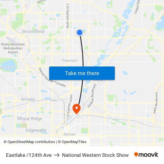 Eastlake /124th Ave to National Western Stock Show map