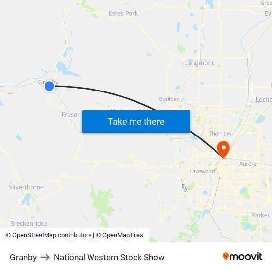 Granby to National Western Stock Show map