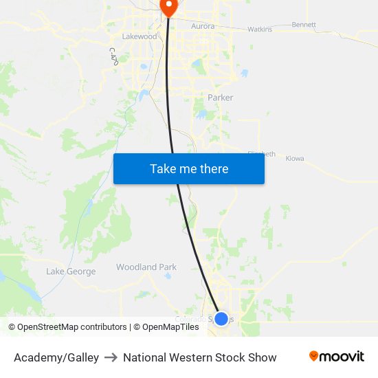 Academy/Galley to National Western Stock Show map