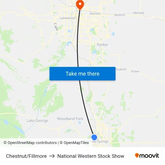 Chestnut/Fillmore to National Western Stock Show map
