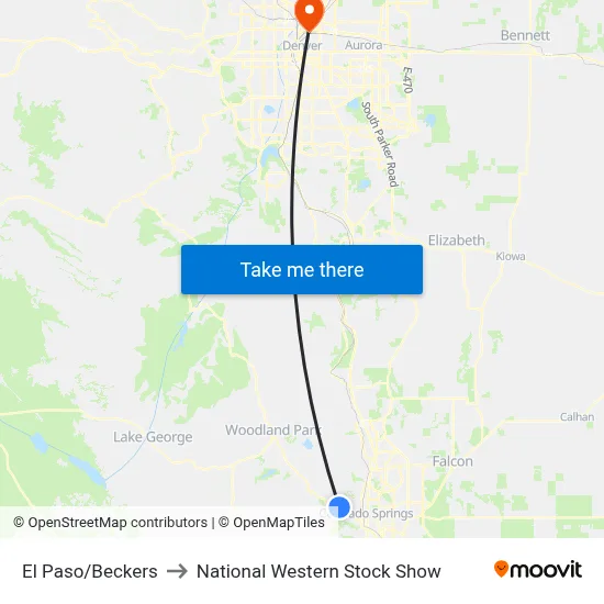 El Paso/Beckers to National Western Stock Show map
