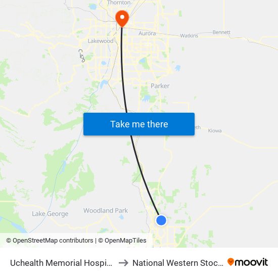 Uchealth Memorial Hospital North to National Western Stock Show map