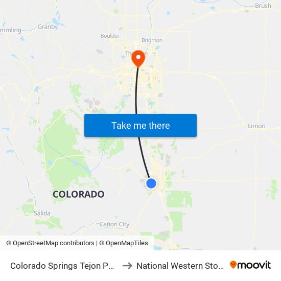 Colorado Springs Tejon Park-N-Ride to National Western Stock Show map