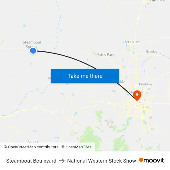 Steamboat Boulevard to National Western Stock Show map