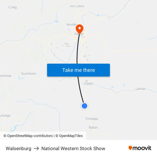 Walsenburg to National Western Stock Show map