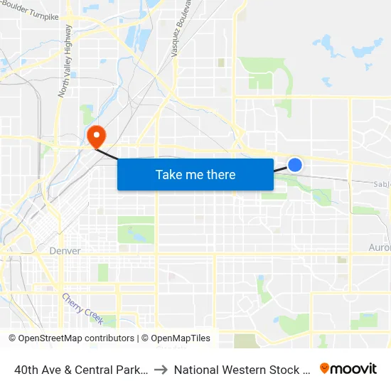 40th Ave & Central Park Blvd to National Western Stock Show map