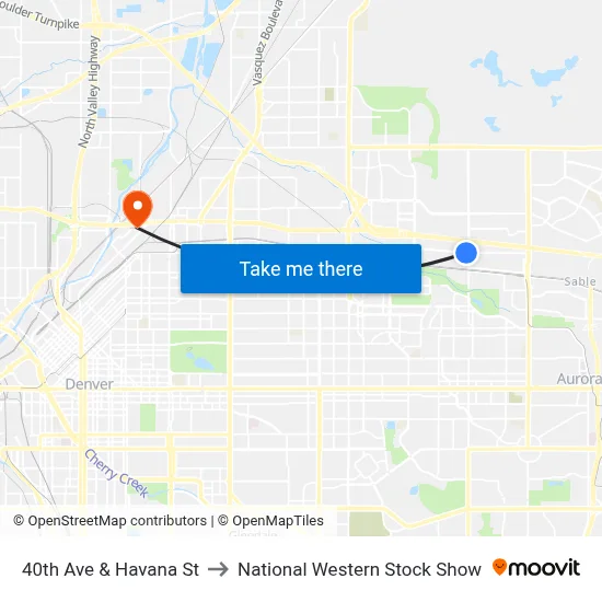 40th Ave & Havana St to National Western Stock Show map
