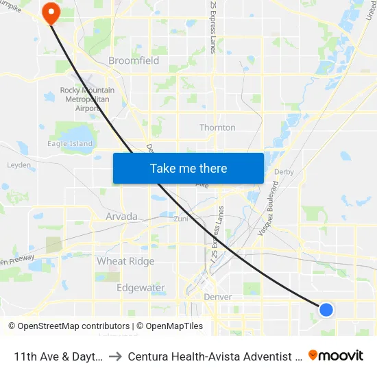 11th Ave & Dayton St to Centura Health-Avista Adventist Hospital map