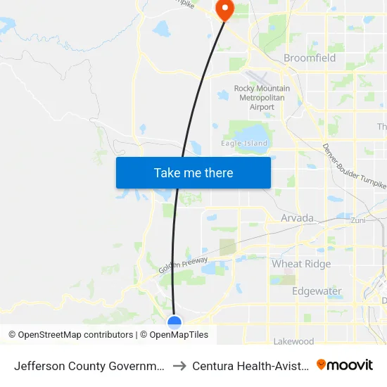 Jefferson County Government Center-Golden Station to Centura Health-Avista Adventist Hospital map