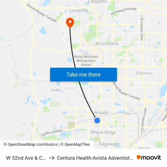 W 52nd Ave & Carr St to Centura Health-Avista Adventist Hospital map