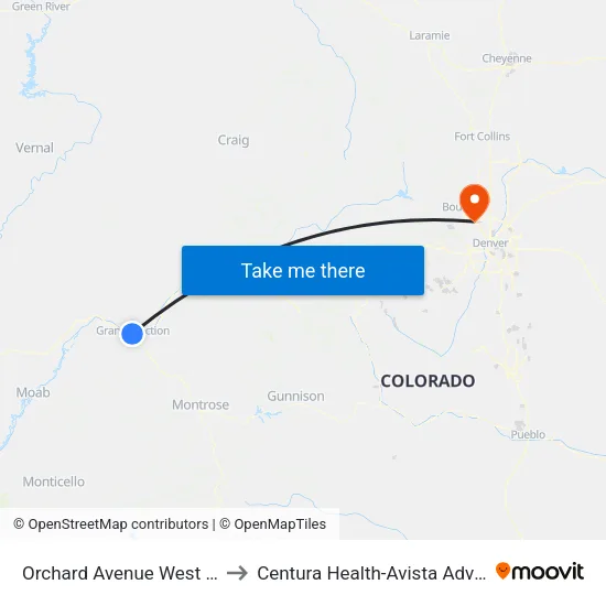 Orchard Avenue West Of 9th Street to Centura Health-Avista Adventist Hospital map