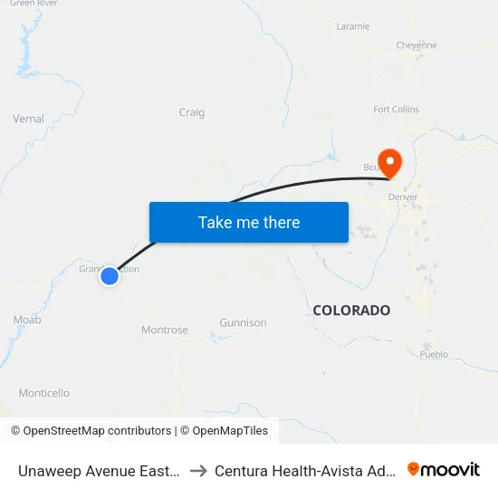 Unaweep Avenue East Of 27 ¼ Road to Centura Health-Avista Adventist Hospital map