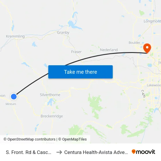 S. Front. Rd & Cascade Village to Centura Health-Avista Adventist Hospital map