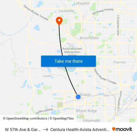 W 57th Ave & Garrison St to Centura Health-Avista Adventist Hospital map
