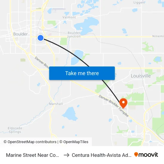 Marine Street Near Computing Center to Centura Health-Avista Adventist Hospital map