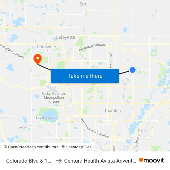 Colorado Blvd & 136th Ave to Centura Health-Avista Adventist Hospital map
